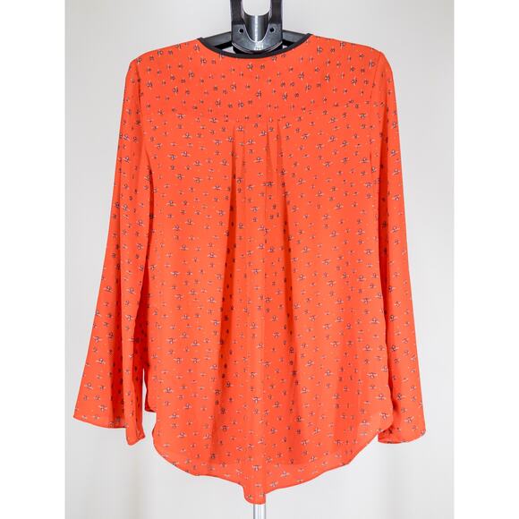 Libby Edelman Orange Bee Print Blouse Tassel Tie Boho Top Size L - Picture 3 of 7